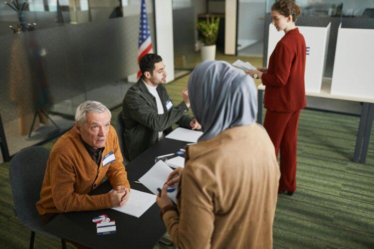 woman standing in queue